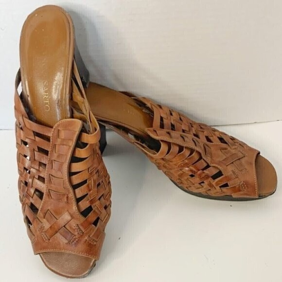 Franco Sarto Leather Woven Weave High Heel Leather Sandals - Picture 3 of 10
